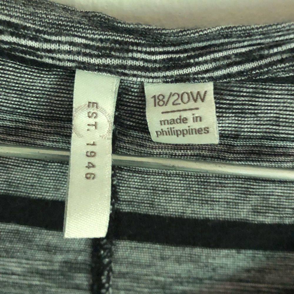 C Est 1946 Plus Size Black and White Striped Short Sleeve Shirt - Picture 5 of 7